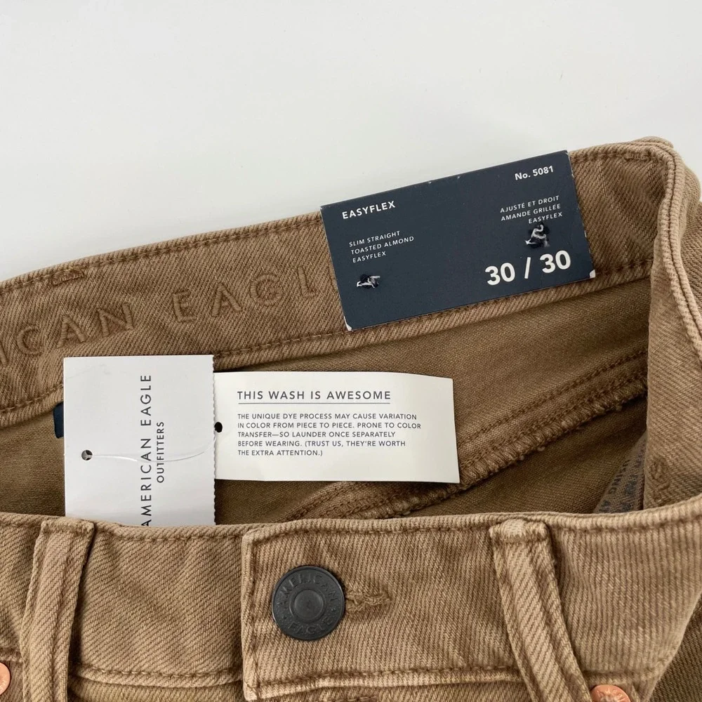 American Eagle Slim Straight Easyflex Jeans Toasted Almond Brown 30x30 NEW